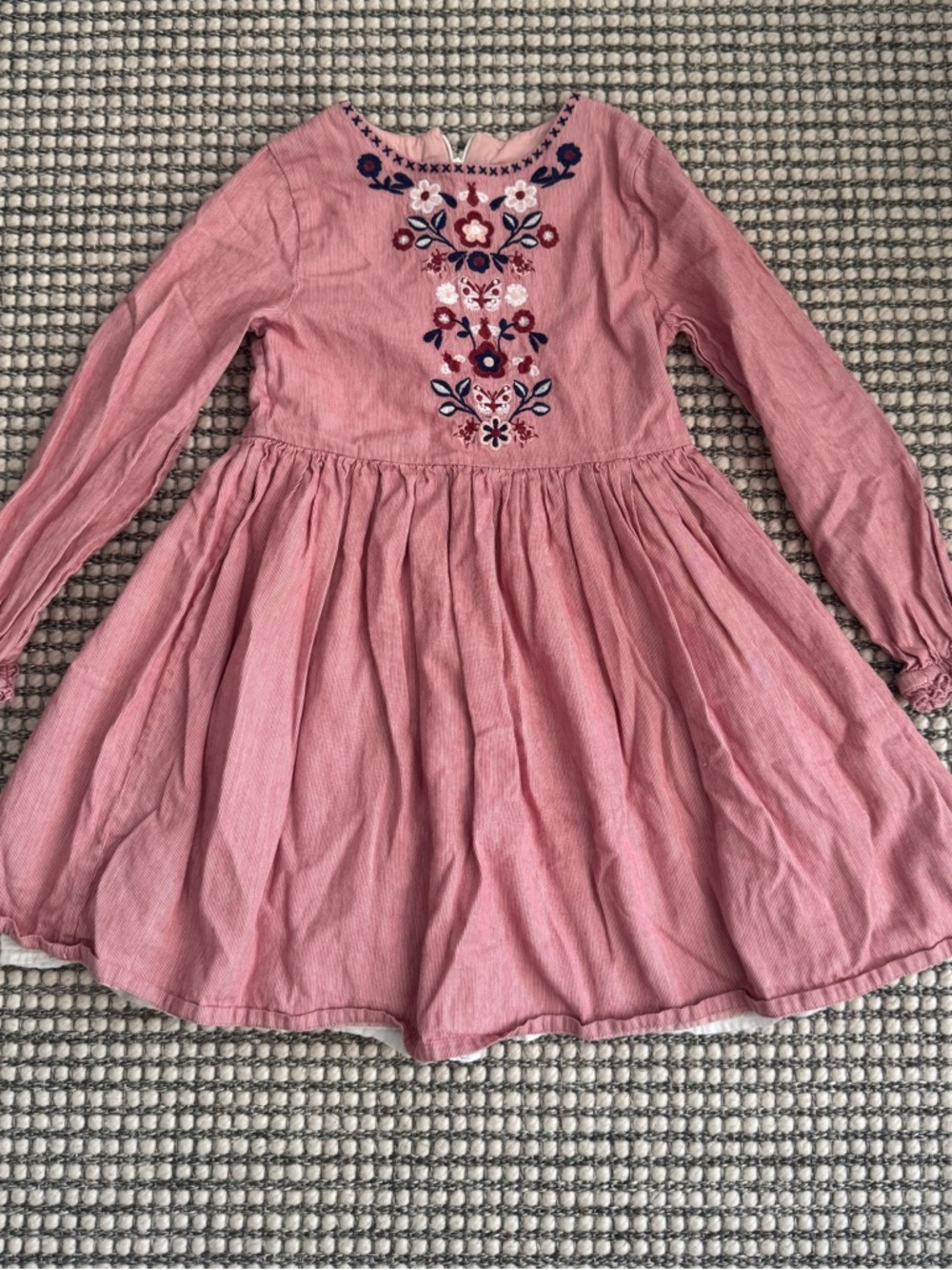 Mini Boden Pink Long-Sleeve Embroidered Girls Dress